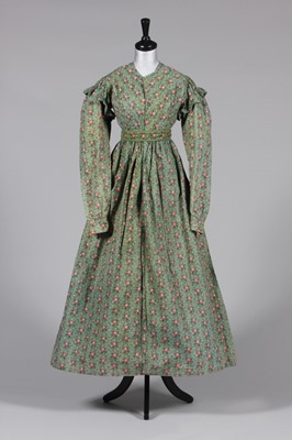 Lot 8 - A block printed cotton day dress, late 1820s,...