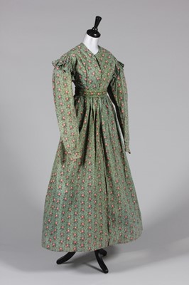 Lot 8 - A block printed cotton day dress, late 1820s,...
