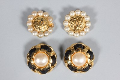 Lot 32 - Two pairs of Chanel earrings, both signed, one...