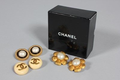 Lot 35 - Three pairs of Chanel earrings, all signed,...