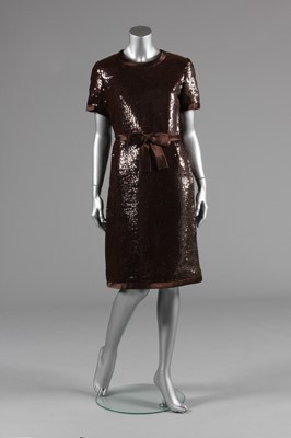 Lot 119 - A Jean Patou couture brown sequined cocktail...