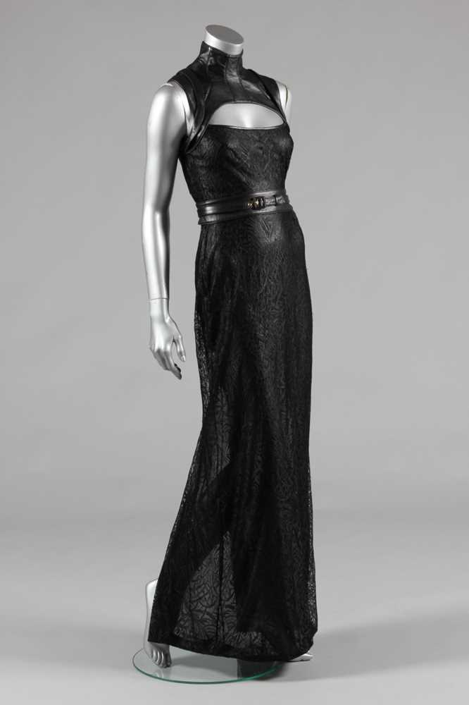 black leather gown
