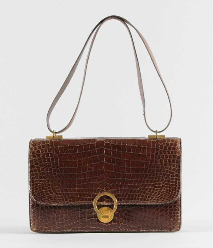 Lot 1 - An Hermès brown crocodile handbag, late 1960s,...