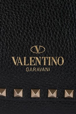 Lot 75 - A Valentino Rockstud beaded black leather tote,...
