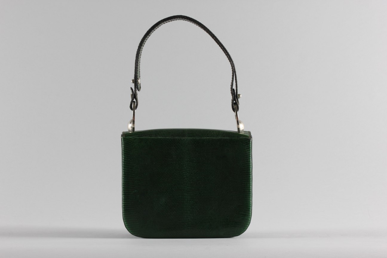 Lot 3 - A Loewe green lizard bag, late 1960s, maker's