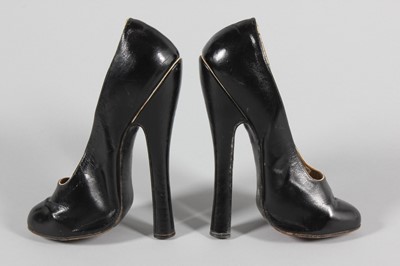 Lot 23 - Two pairs of black patent leather fetish shoes,...