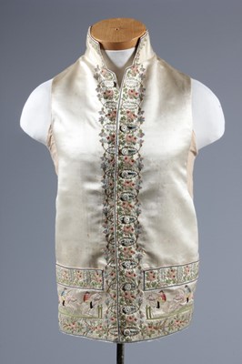 Lot 31 - An embroidered ivory satin waistcoat worked...