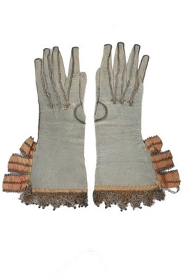 Lot 86 - A pair of pale blue-grey doeskin leather...