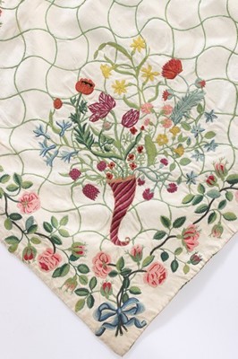 Lot 84 - An embroidered satin cover, English, dated...