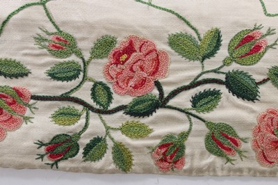 Lot 84 - An embroidered satin cover, English, dated...