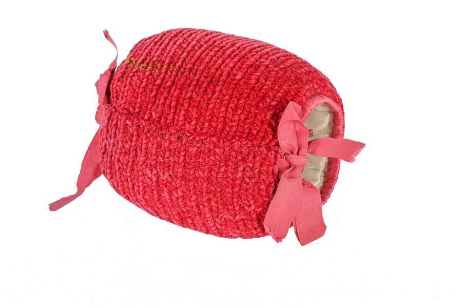 Lot 95 - A rare raspberry chenille girl's muff, late...