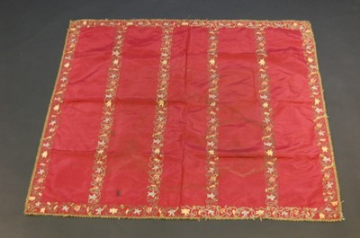 Lot 265 - An embroidered crimson silk panel, early 17th...