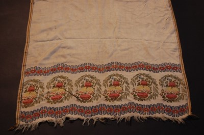 Lot 274 - Five printed and woven silk shawls, circa 1820-...