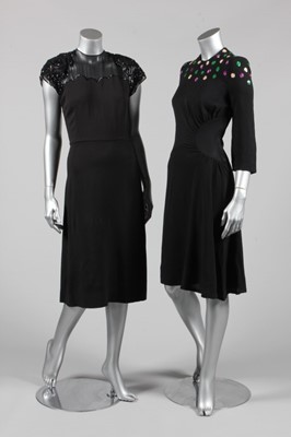 Lot 16 - Four moss crepe dinner dresses, 1940s, two...