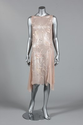 Lot 317 - A floss silk embroidered pale pink chiffon...