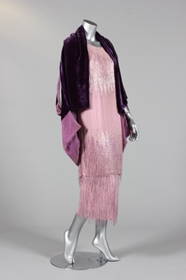 Lot 298 - A degradé fringed lilac crepe georgette...