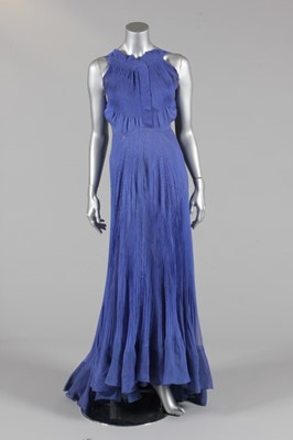 Lot 305 - A royal blue chiffon couture evening gown,...