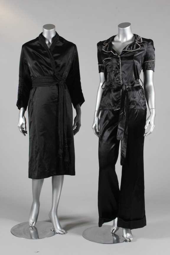 Lot 319 - A Biba black satin and rhinestone trimmed