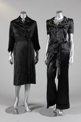 Lot 319 - A Biba black satin and rhinestone trimmed...