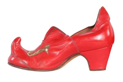 Lot 119 - A pair of red leather shoes, circa 1938-1939,...