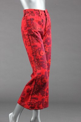 Lot 395 - A pair of Lord Anthony red denim 'flower power'...