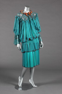 Lot 415 - A Zandra Rhodes turquoise chiffon cocktail...