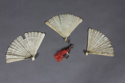 Lot 410 - Three damaged pierced and carved ivory brise...