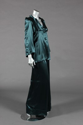 Lot 461 - A stylish Biba petrol-blue satin trouser suit,...