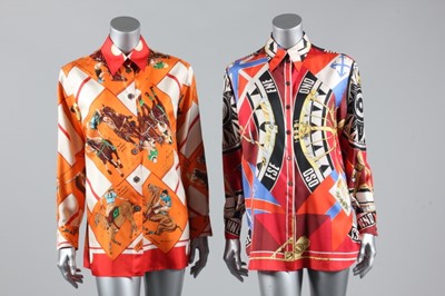 Lot 42 - Two Hermès printed silk shirts, 1980s,...