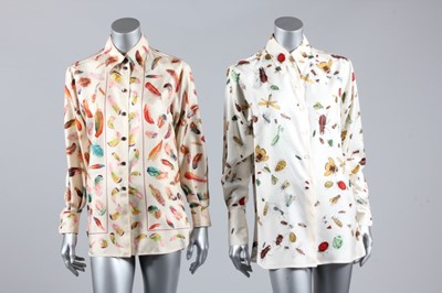 Lot 43 - Two Hermès printed silk shirts, 1980s, one...