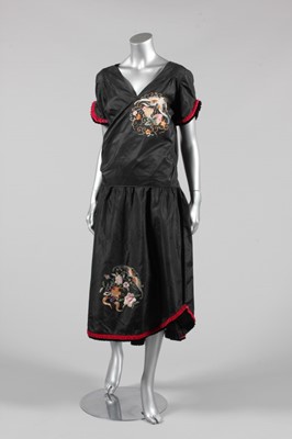 Lot 2 - An embroidered black taffeta afternoon dress,...