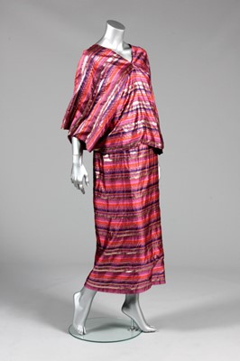 Lot 80 - A Madame Grès striped silk and lurex evening...