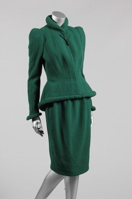 Lot 3 - A Thierry Mugler green wool crepe suit, 1980s,...