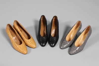 Lot 45 - Three pairs of Hermès ostrich leather court...