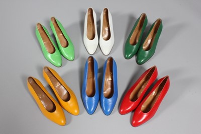 Lot 46 - Six pairs of Hermès leather court shoes, 1980s-...