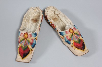 Lot 56 - A pair of embroidered lady's slippers, 1840s,...