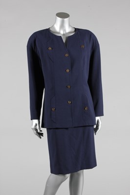 Lot 94 - A Chanel navy crepe suit, late 80s-early 90s,...