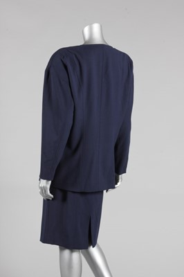 Lot 94 - A Chanel navy crepe suit, late 80s-early 90s,...