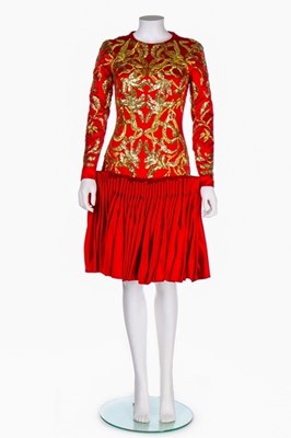 Lot 263 - A fine Alexander McQueen embroidered scarlet...