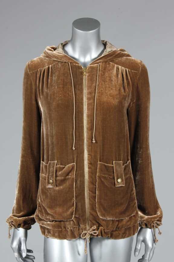 Lot 37 - A Betty Jackson gold velvet 'cagoule', worn in...
