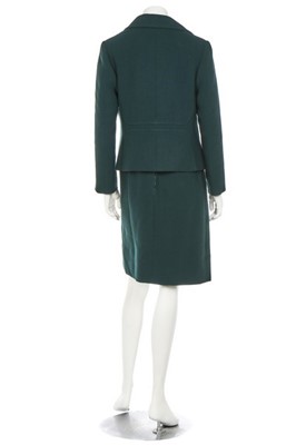 Lot 108 - A Pierre Balmain couture bottle-green crêpe suit, circa 1968