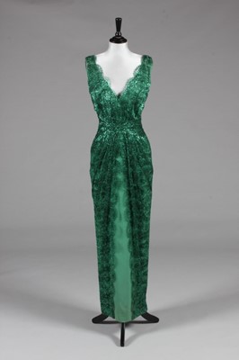 Lot 204 - A Loris Azzaro green metallic lace evening...