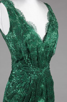 Lot 204 - A Loris Azzaro green metallic lace evening...