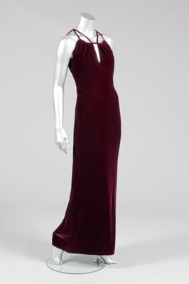 Lot 256 - A Madame Grès plum velvet evening gown, circa...