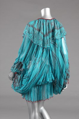 Lot 260 - A Zandra Rhodes turquoise chiffon cocktail...