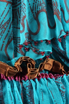 Lot 260 - A Zandra Rhodes turquoise chiffon cocktail...