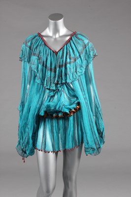 Lot 260 - A Zandra Rhodes turquoise chiffon cocktail...