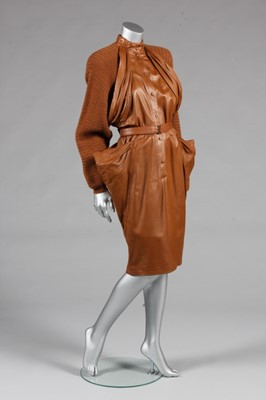 Lot 229 - A Thierry Mugler soft brown leather dress,...