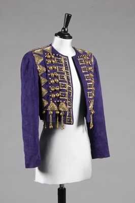 Lot 262 - A Gianni Versace purple suede bolero jacket,...