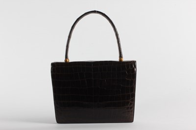 Lot 27 - An Hermès brown crocodile handbag, late 1960s,...